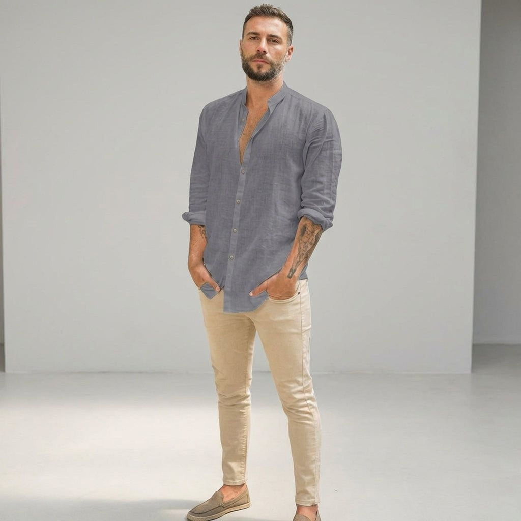 Jules Taro | Men's Lightweight Linen Shirt Beige White Black Light Blue Gray