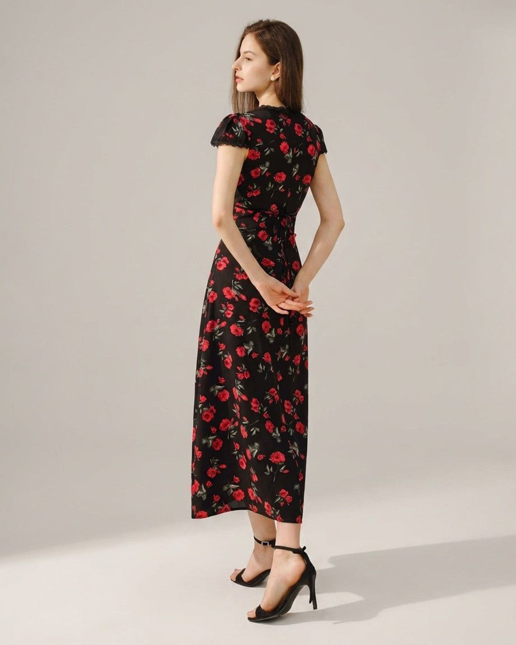 Elena Fros | Women's Black Floral V Neck Maxi Dress