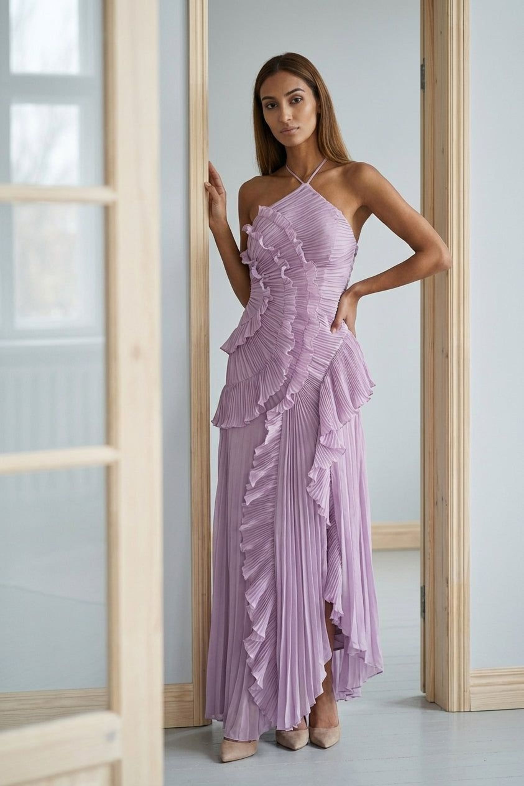 Elodie Varn | Women's Halter Ruffled Maxi Dress