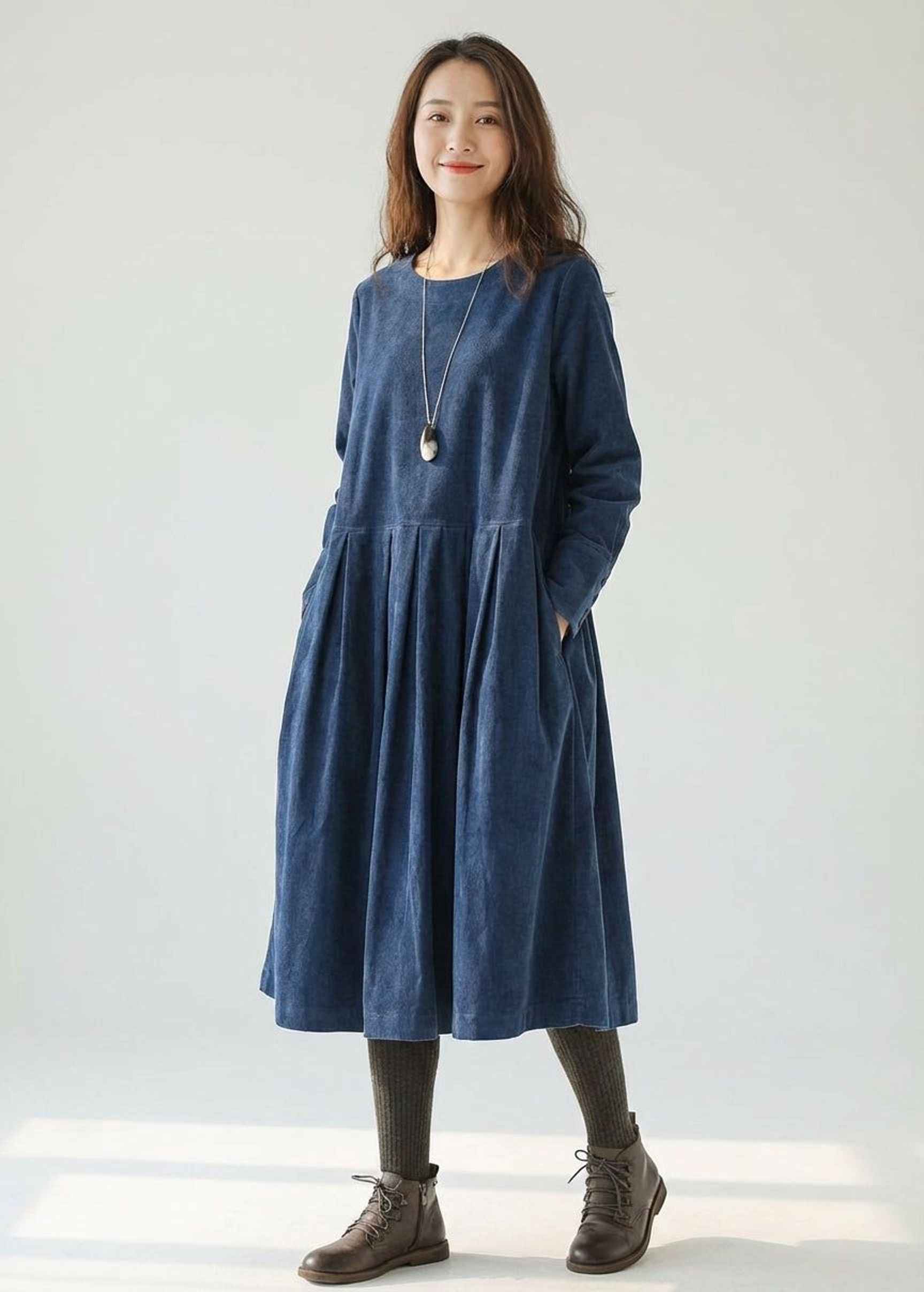 Céleste Varro | Women's French Velvet Dress in Brown, Blue