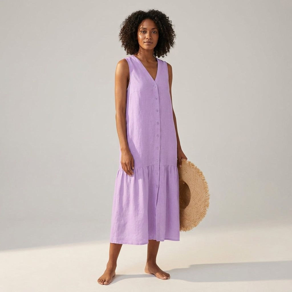 Elara Fynn | Women's V-Neck Linen Dress
