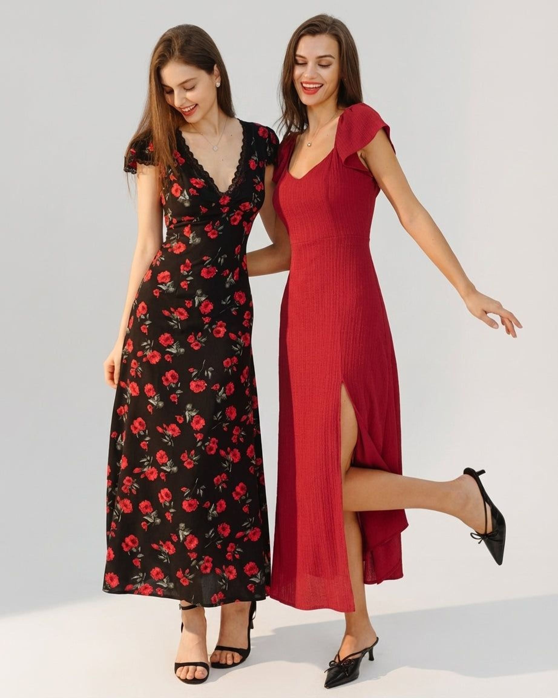 Elena Fros | Women's Black Floral V Neck Maxi Dress