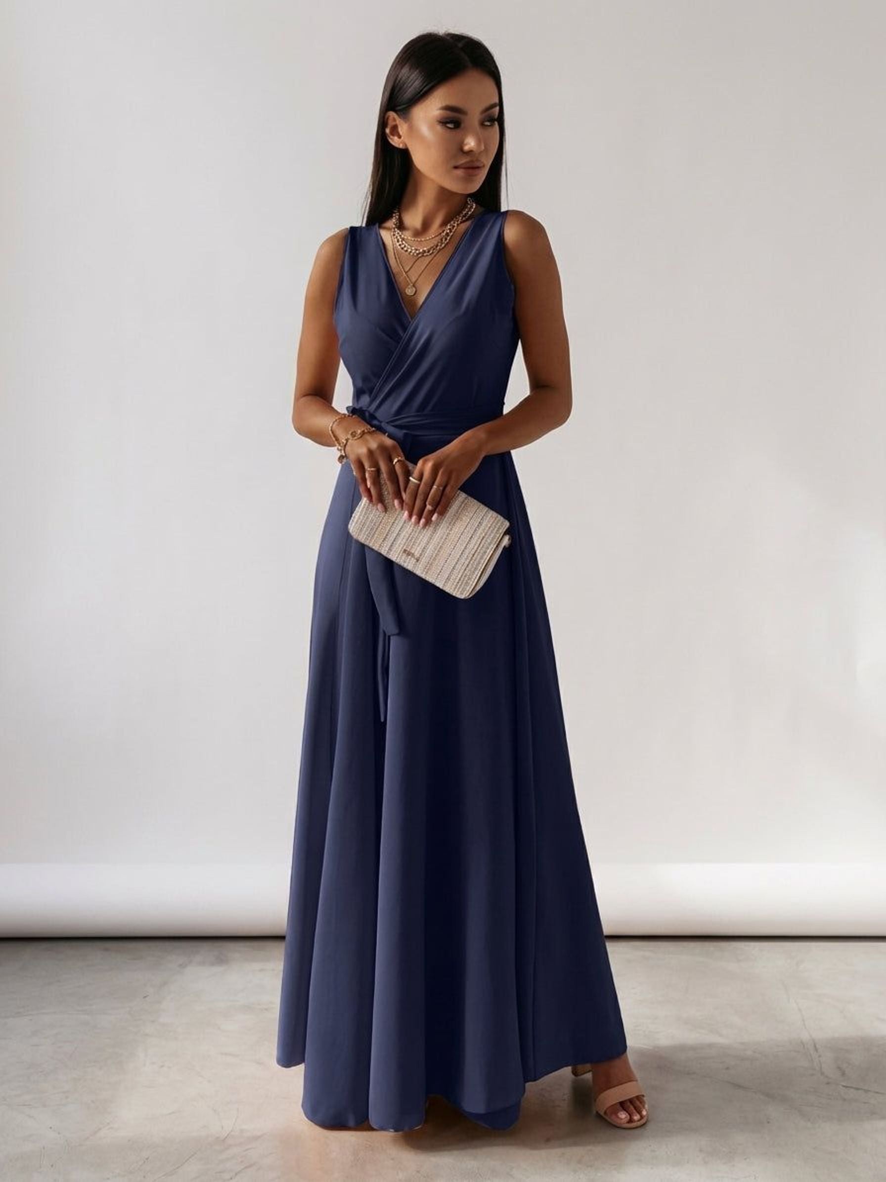 Clara Vex | Women's Long V-Neck Dress