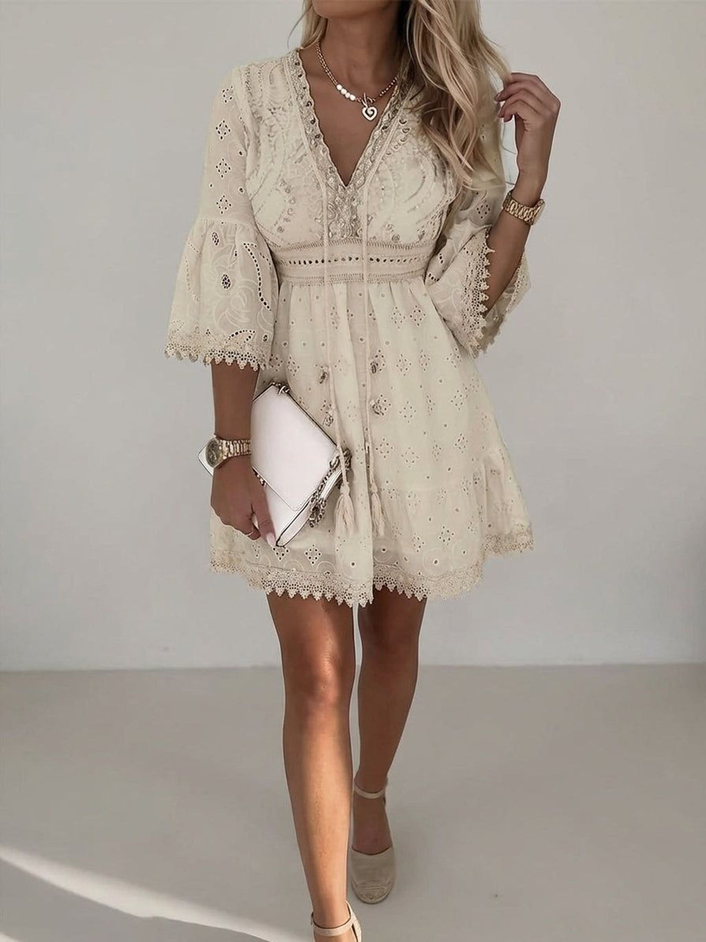 Elena Voss | Women's Lightweight Summer Dress Beige White