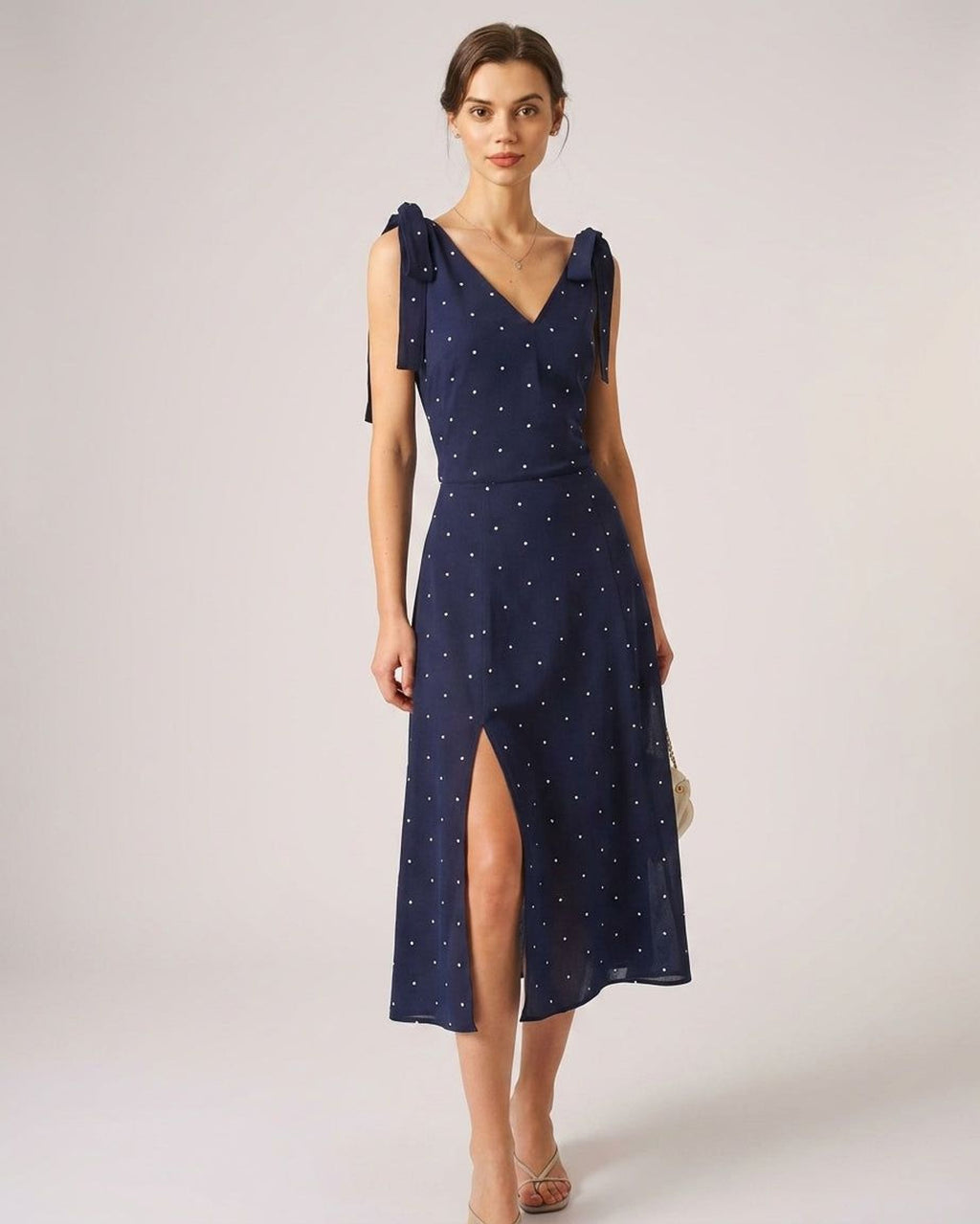 Elena Voss | Women's Navy Polka Dot Midi Skirt