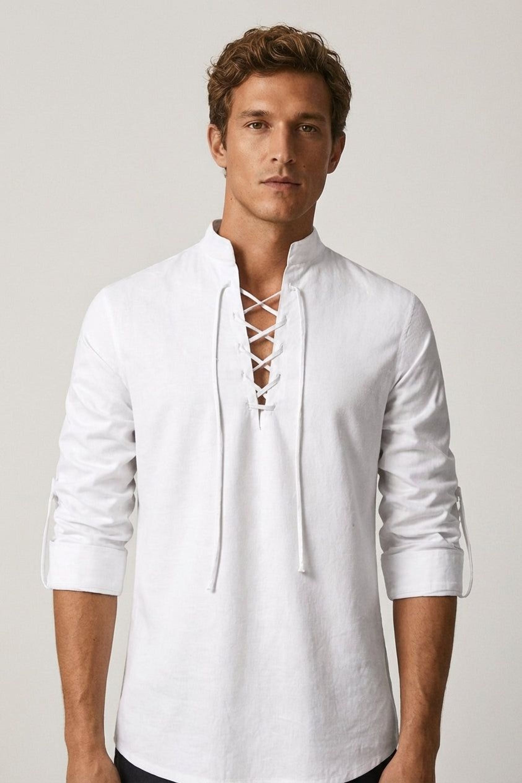 Lucien Brask | Men's Lace-Up Long Sleeve Shirt