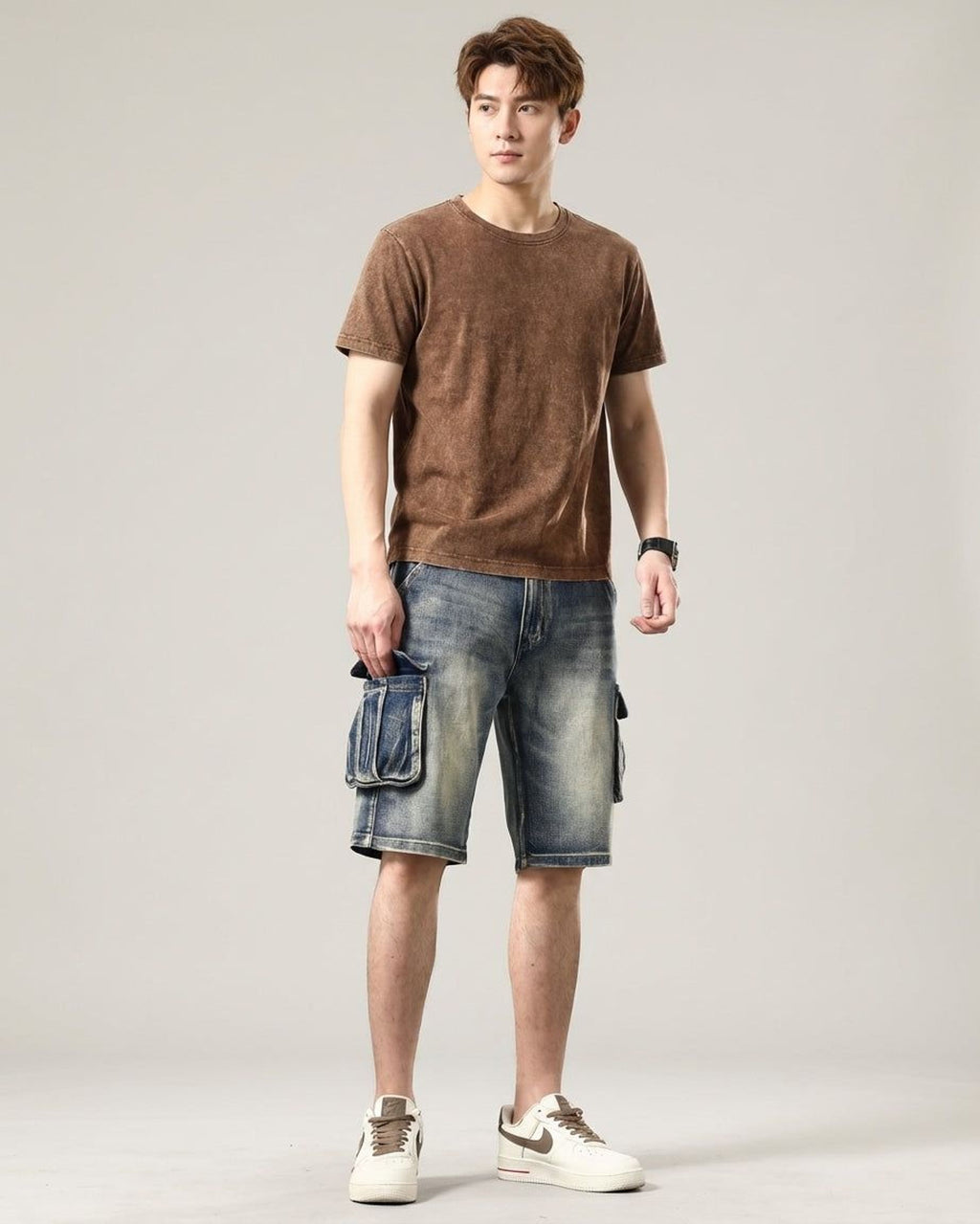 Thierry Vann | Men's Denim Cargo Shorts Blue