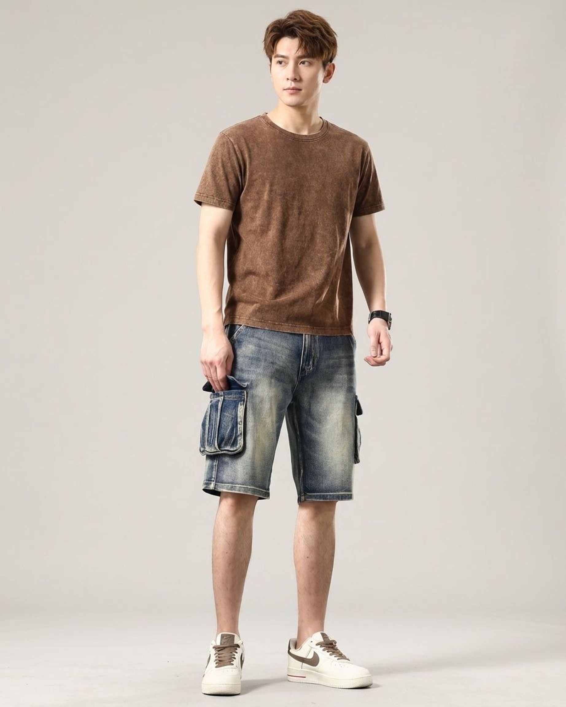 Thierry Vann | Men's Denim Cargo Shorts Blue
