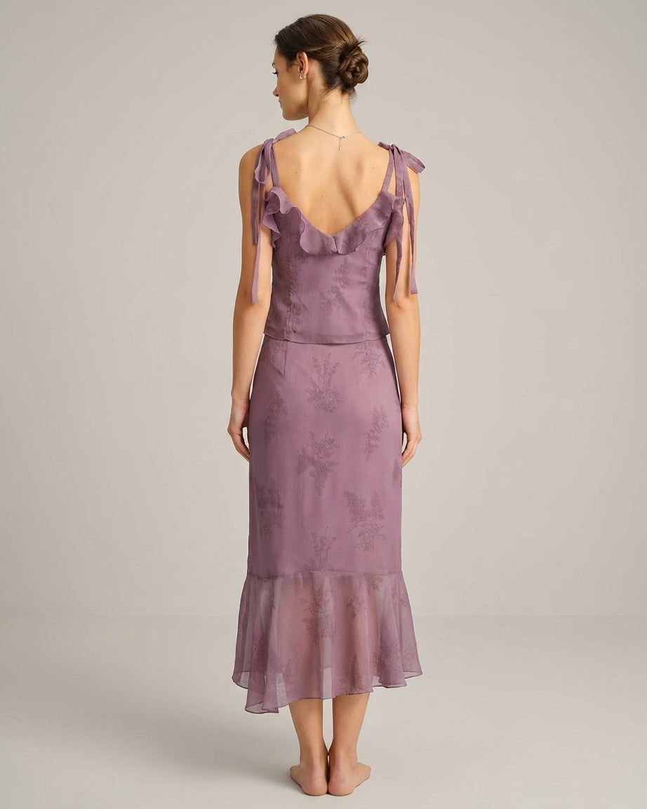 Mila Green | Purple Floral Mermaid Midi Skirt
