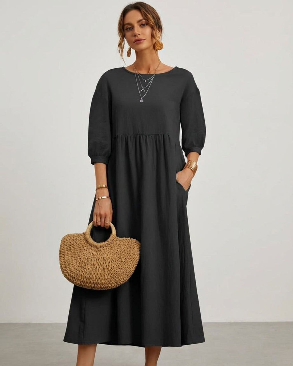 Celeste Brin | Women's Cotton Linen Midi Dress