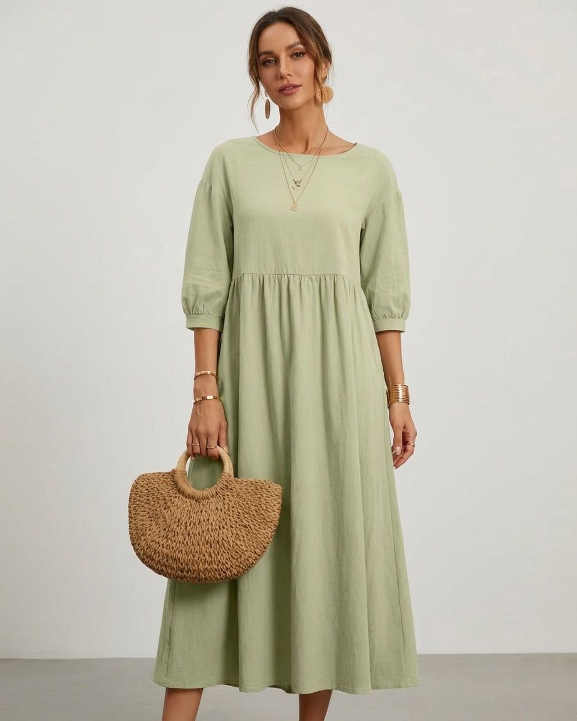 Celeste Brin | Women's Cotton Linen Midi Dress