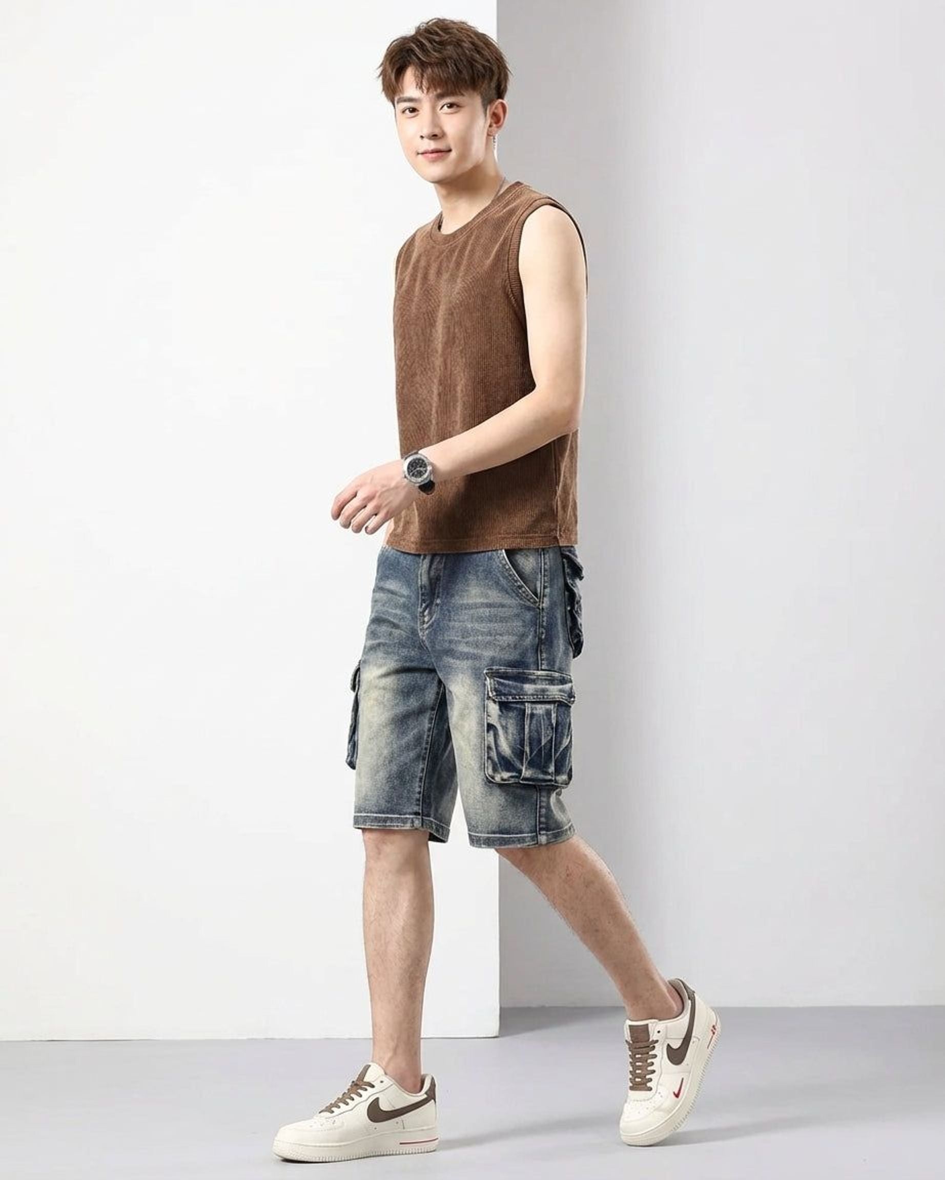 Thierry Vann | Men's Denim Cargo Shorts Blue