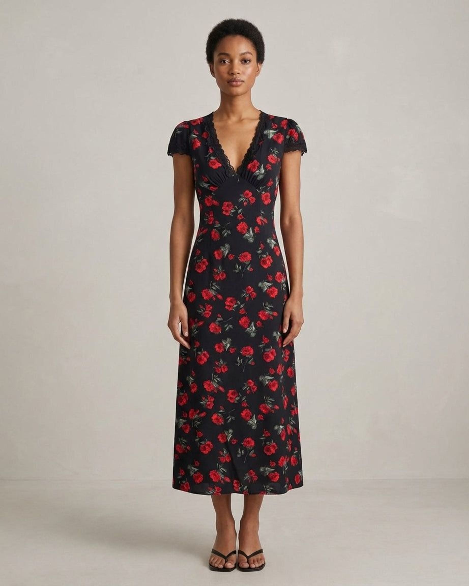 Elena Fros | Women's Black Floral V Neck Maxi Dress