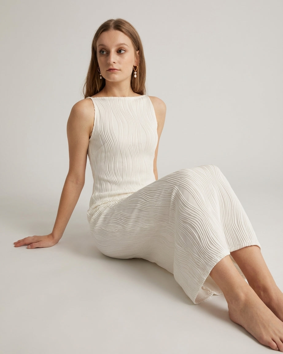 Mila Green | Water Ripple Cami Dress White