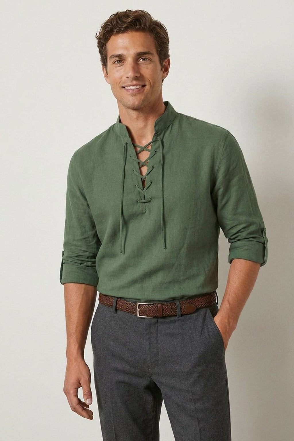Lucien Brask | Men's Lace-Up Long Sleeve Shirt