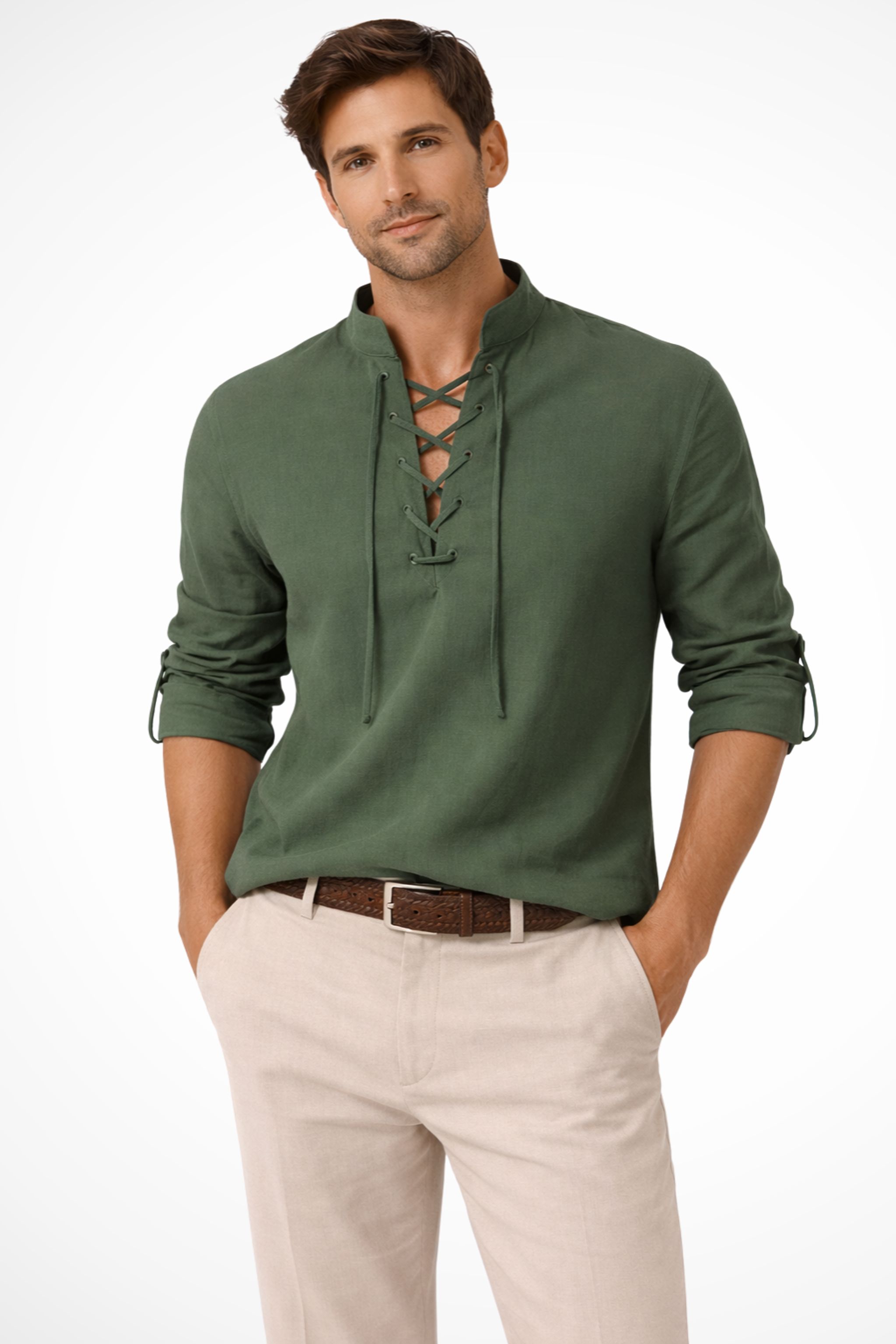 Ronan Vex | Men's Linen Lace-Up Casual Shirt