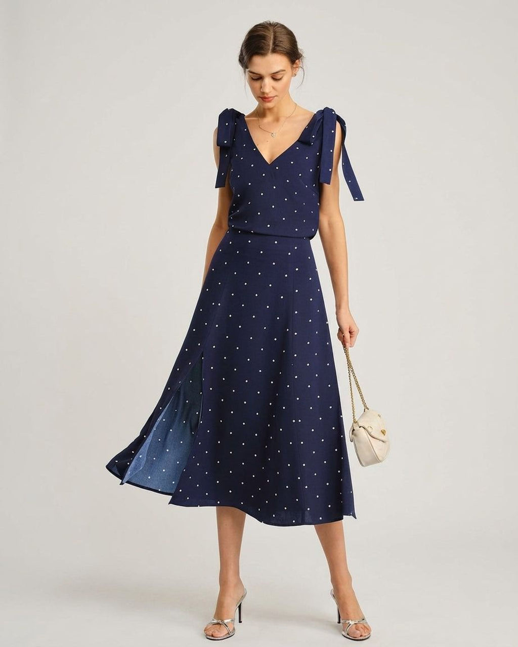 Elena Voss | Women's Navy Polka Dot Midi Skirt