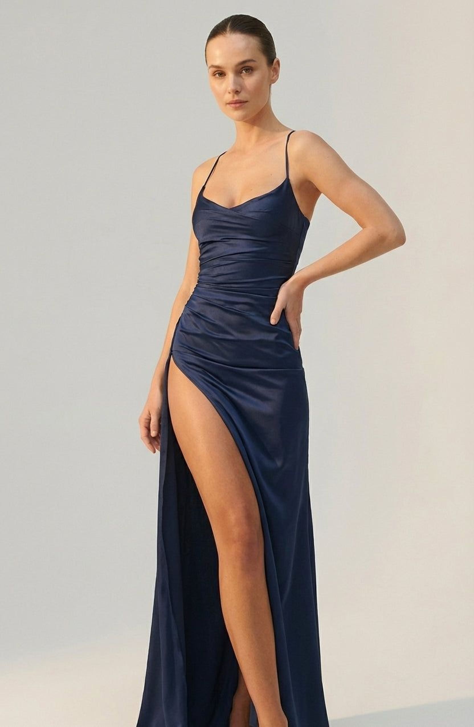 Elara Voss | Women's Navy Blue Evening Maxi Dress