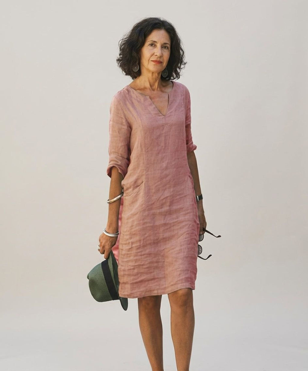 Céleste Vire | Women's Linen V-Neck Relaxed Dress