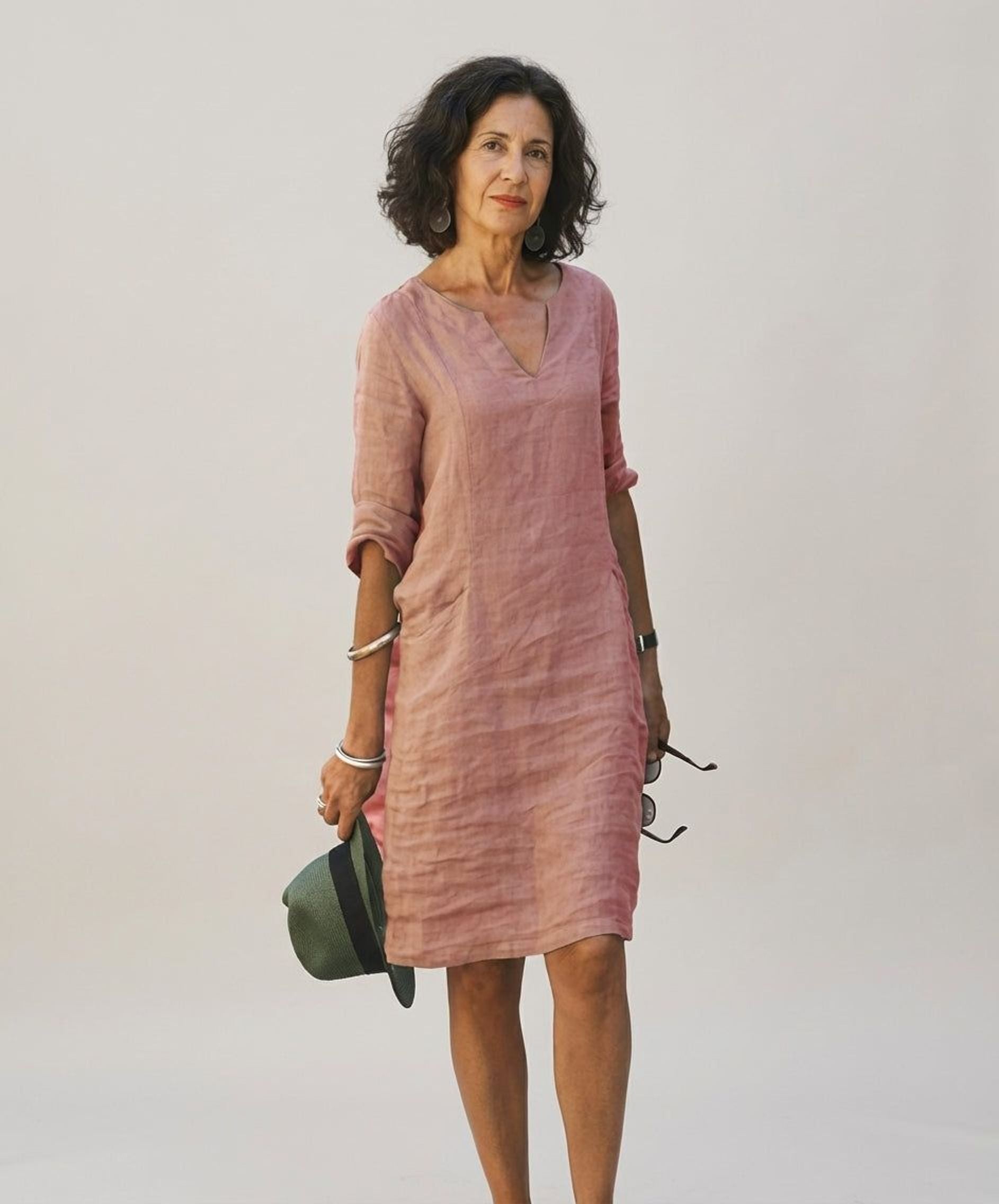 Céleste Vire | Women's Linen V-Neck Relaxed Dress