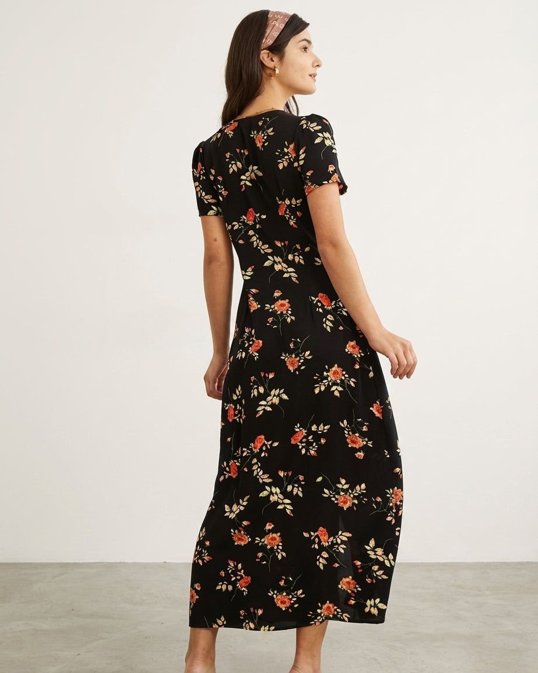 Elodie Varn | Women's Black Floral V Neck Maxi Dress