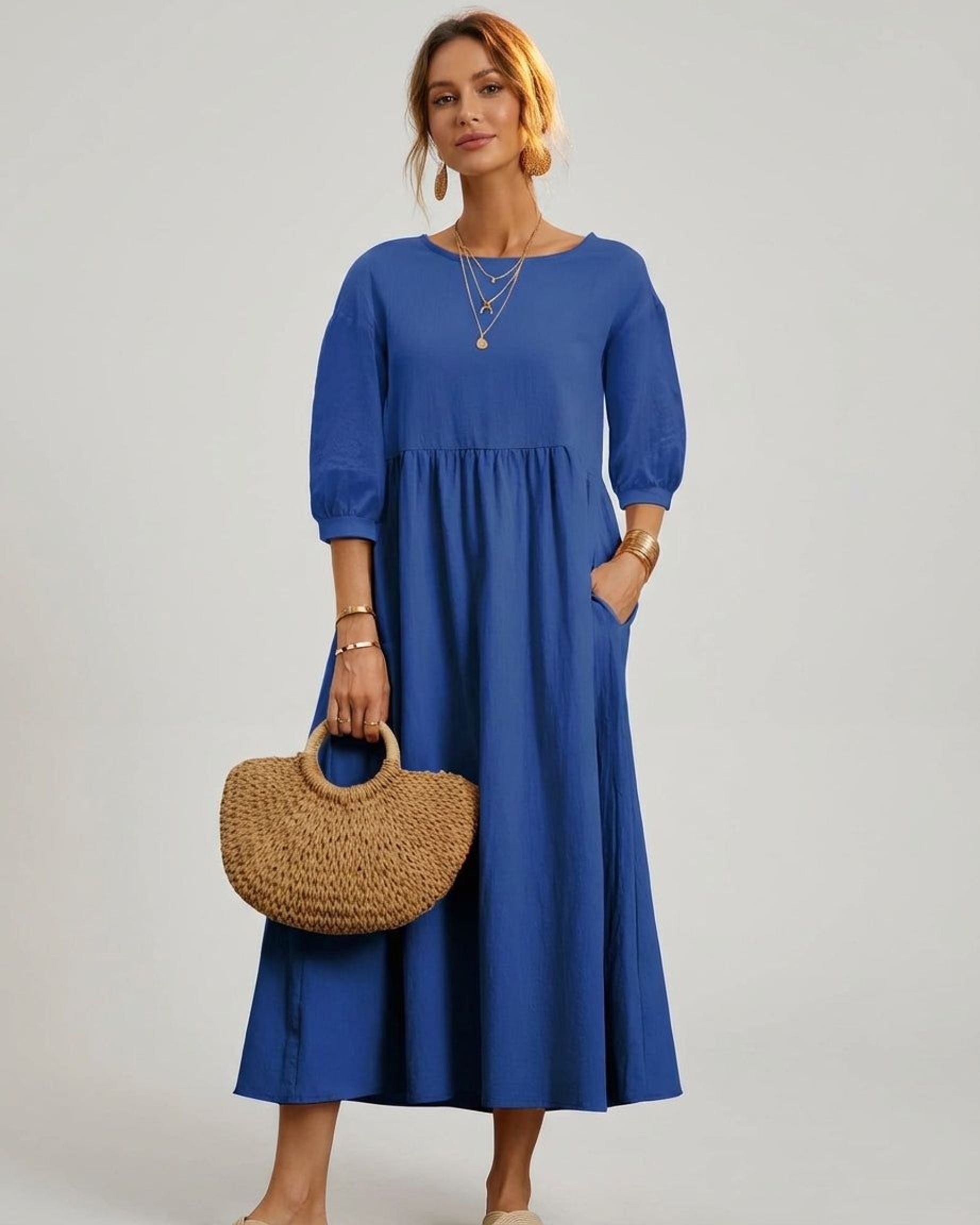 Celeste Brin | Women's Cotton Linen Midi Dress
