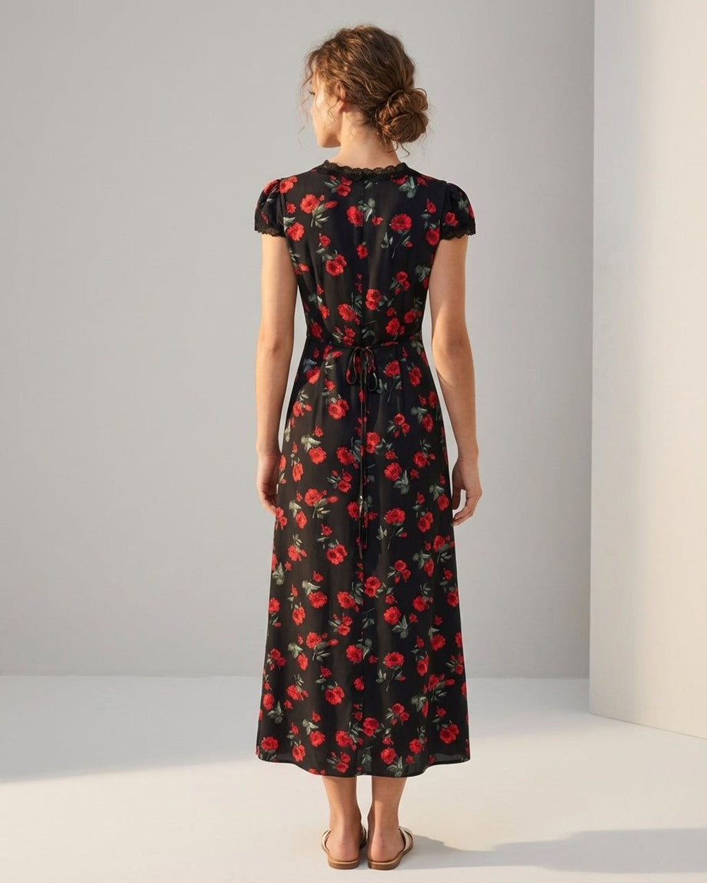 Elena Fros | Women's Black Floral V Neck Maxi Dress