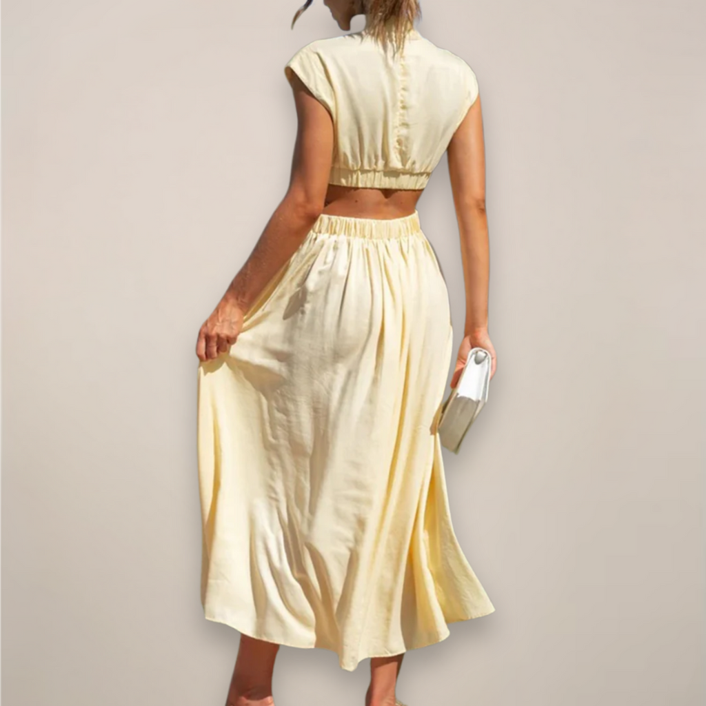 Elena Vira | Women's Elegant Maxi Dress with Cap Sleeves