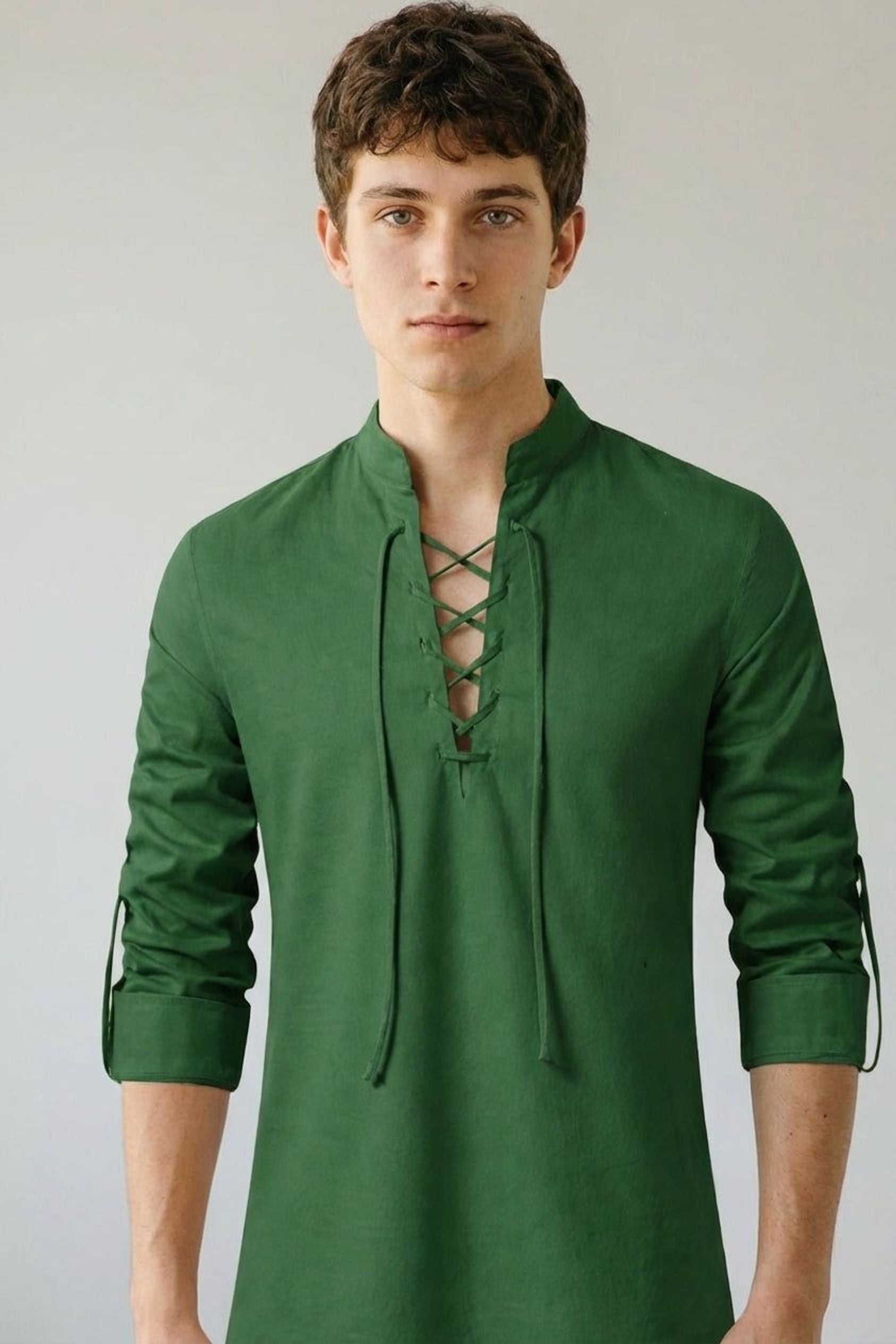 Lucien Brask | Men's Lace-Up Long Sleeve Shirt