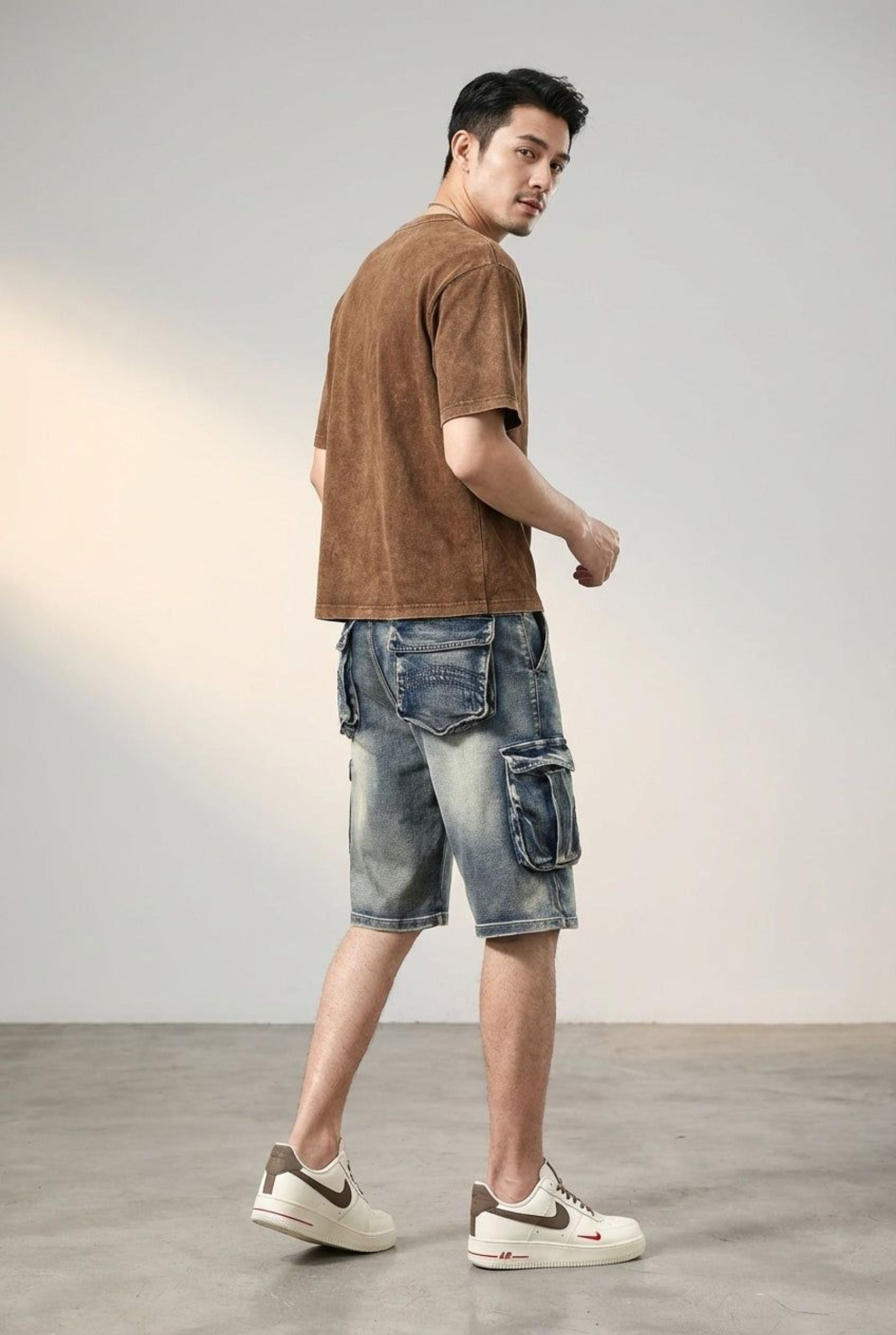 Thierry Vann | Men's Denim Cargo Shorts Blue
