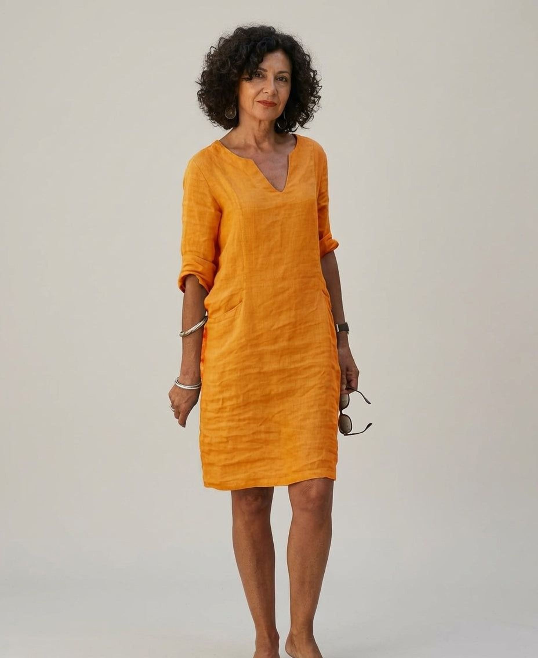 Céleste Vire | Women's Linen V-Neck Relaxed Dress