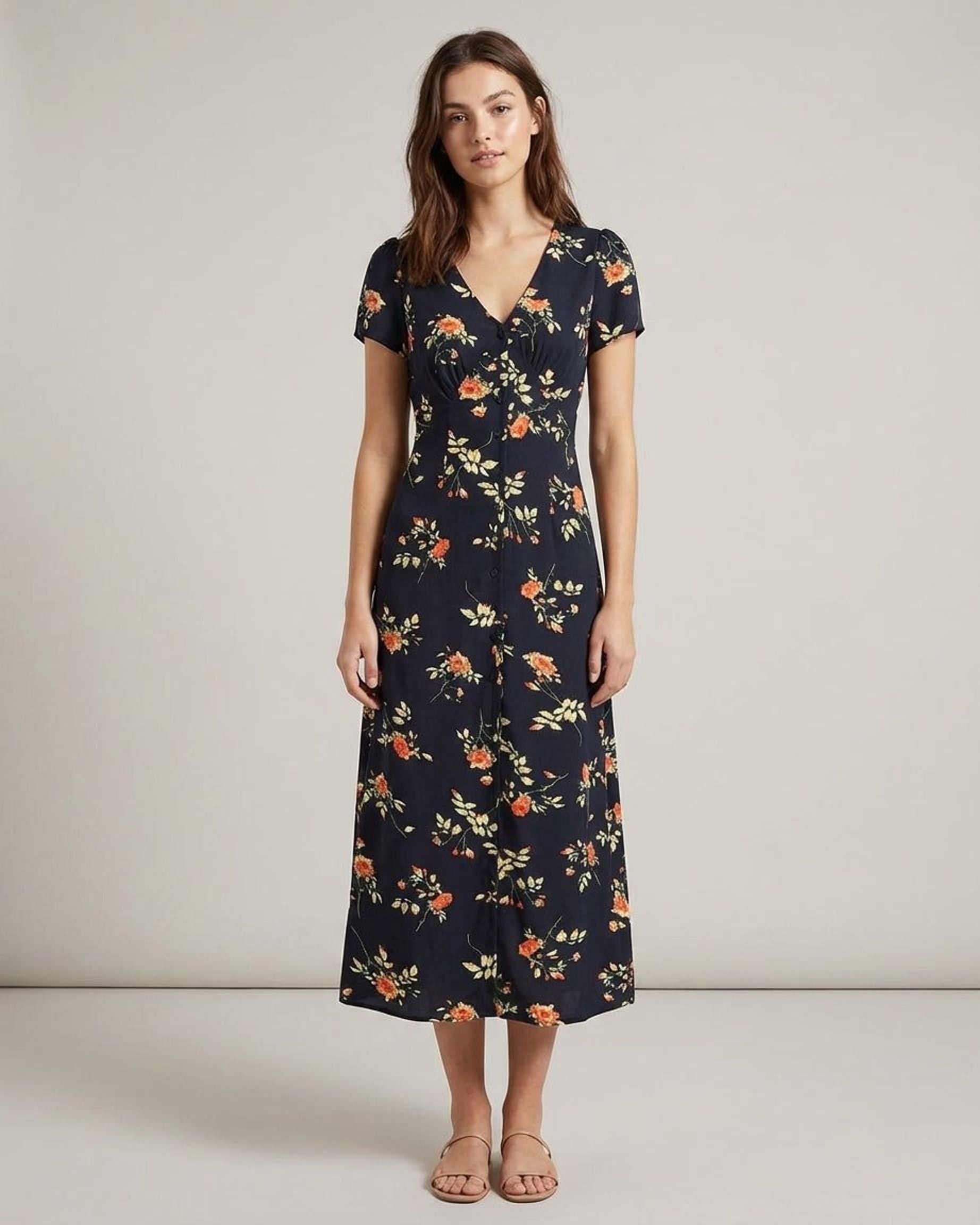 Elodie Varn | Women's Black Floral V Neck Maxi Dress