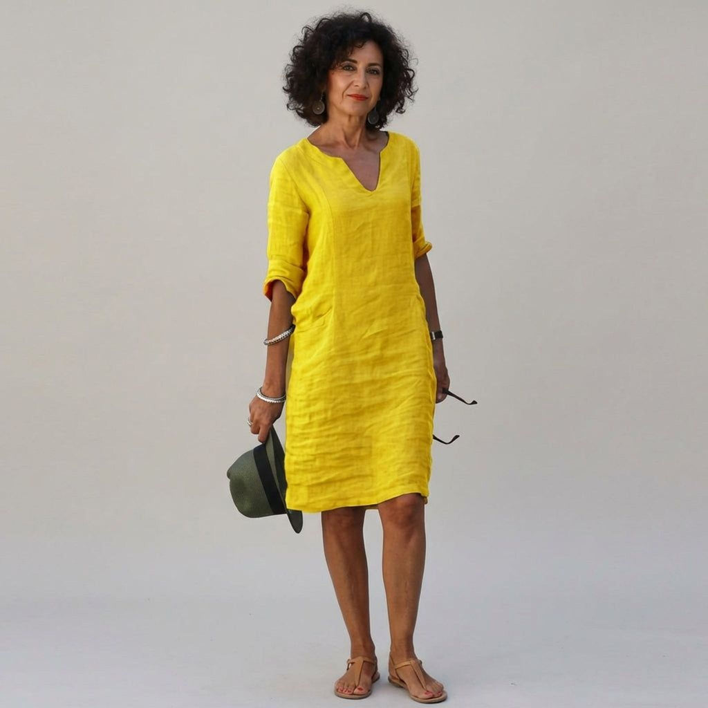 Céleste Vire | Women's Linen V-Neck Relaxed Dress