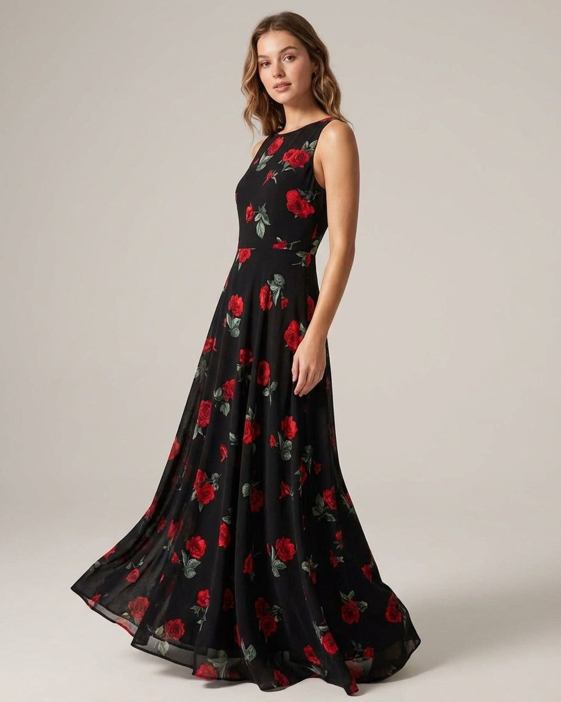 Elena Fros | Women's Black Floral V Neck Maxi Dress