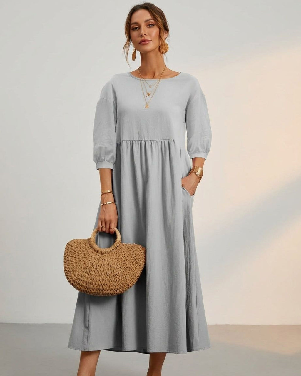 Celeste Brin | Women's Cotton Linen Midi Dress